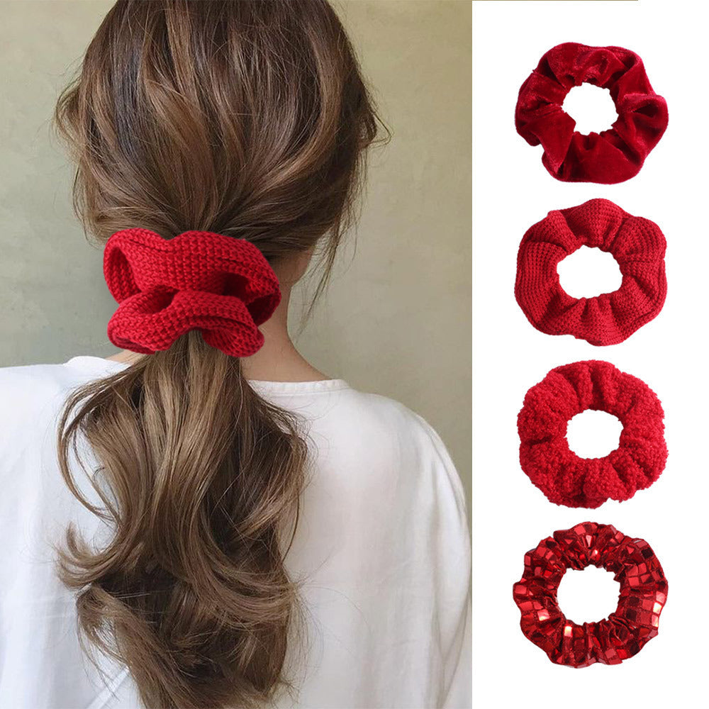 Élastiques à cheveux en velours vintage de couleur unie pour femmes