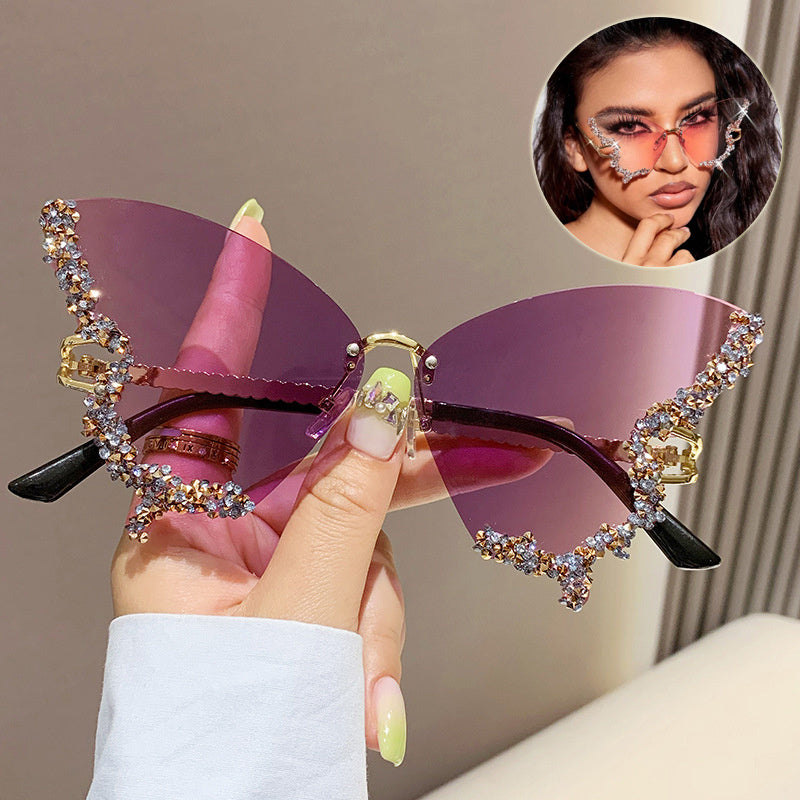 Lunettes de soleil papillon de luxe pour femmes, style vintage Y2K, sans monture, surdimensionnées