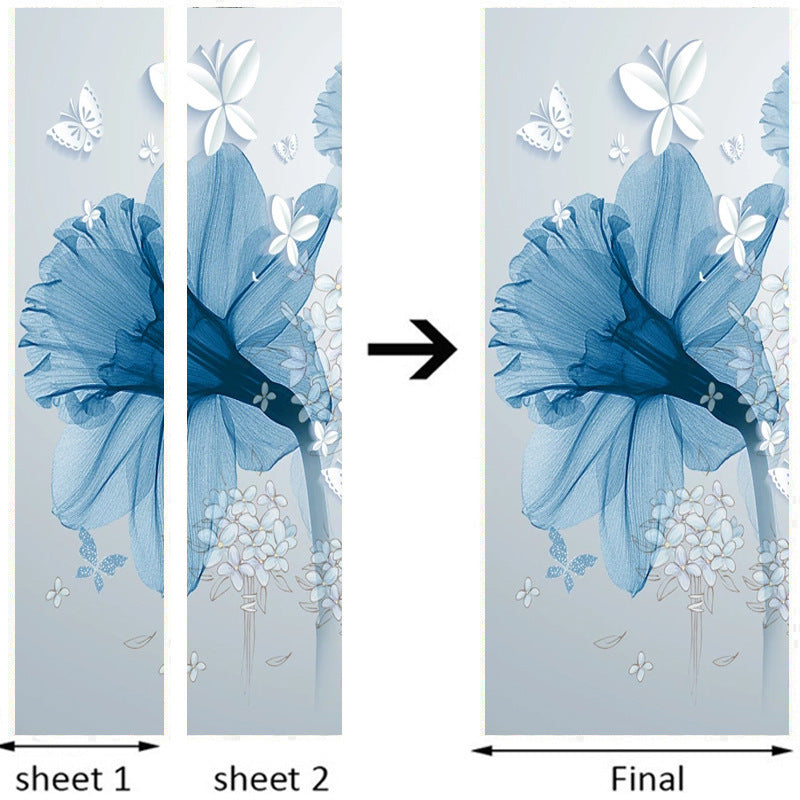 Autocollants muraux créatifs 3D à fleurs bleues