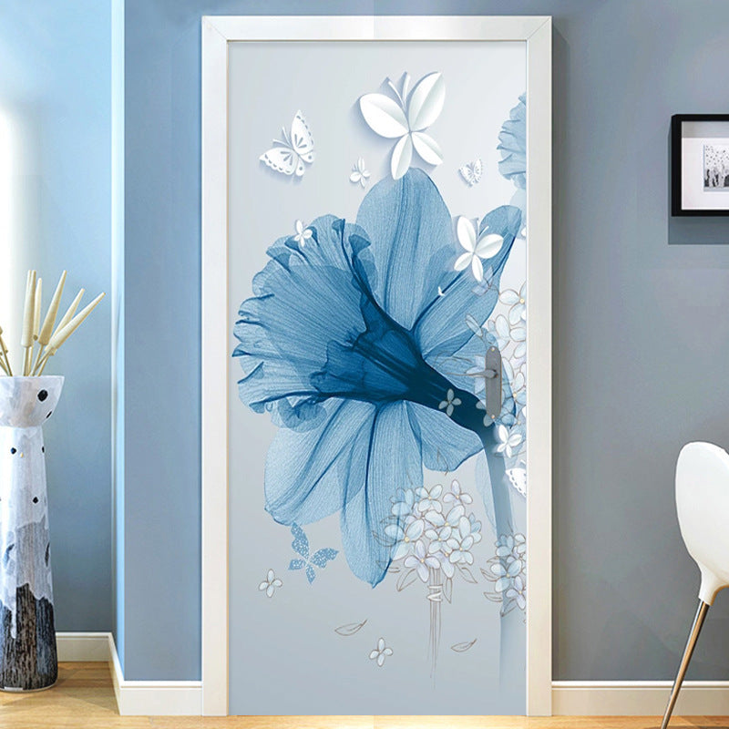 Autocollants muraux créatifs 3D à fleurs bleues