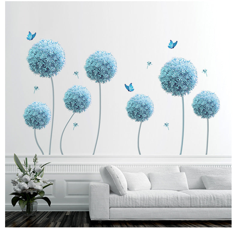 Autocollants muraux créatifs 3D à fleurs bleues