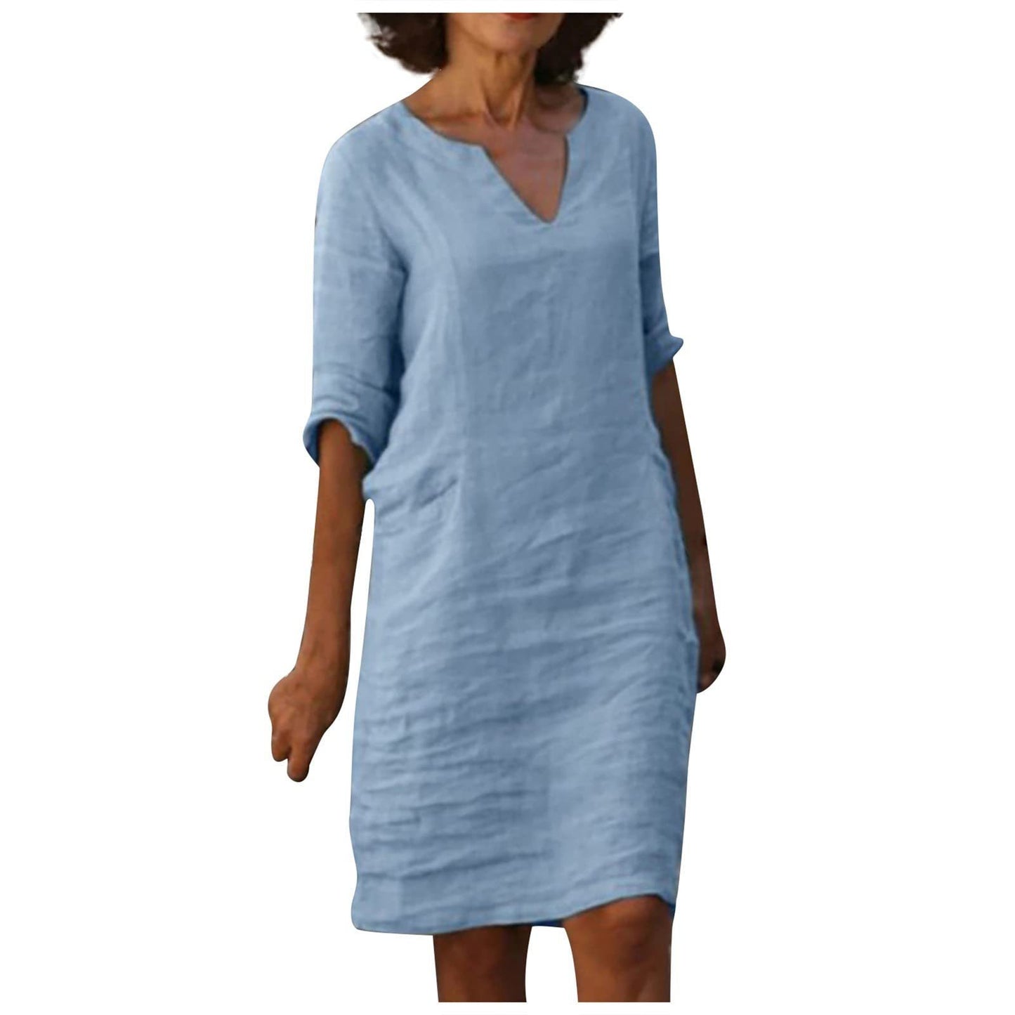 Robe d'été en coton et lin avec coutures classiques et taille haute