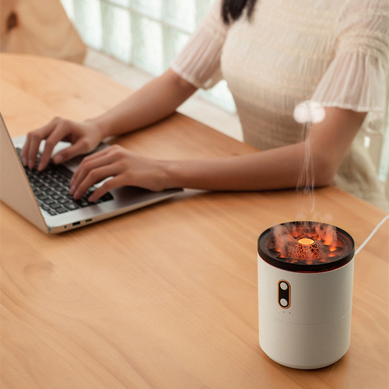 Humidificateur d'air portable avec diffuseur d'huiles essentielles aromatiques à flamme volcanique,