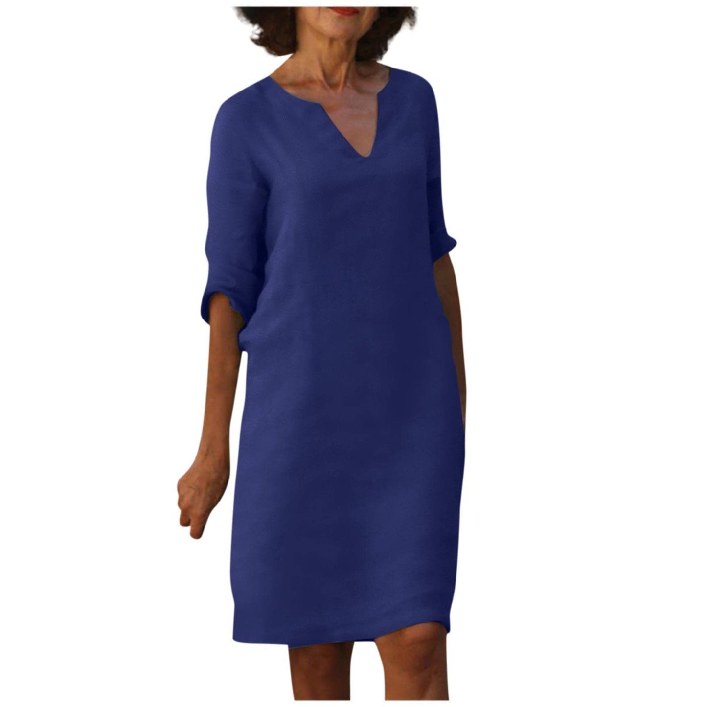 Robe d'été en coton et lin avec coutures classiques et taille haute