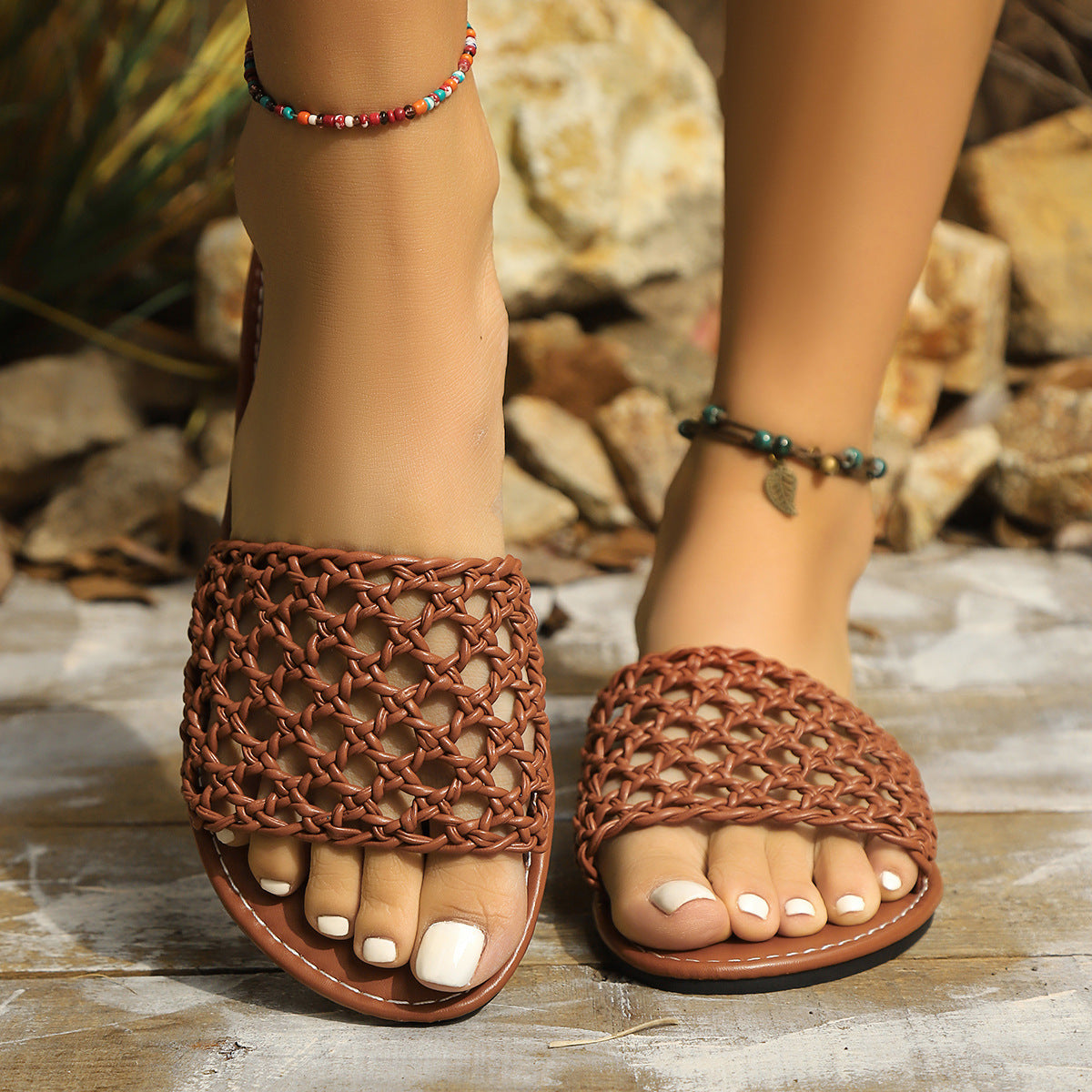 Chaussons en maille à bout carré pour femmes