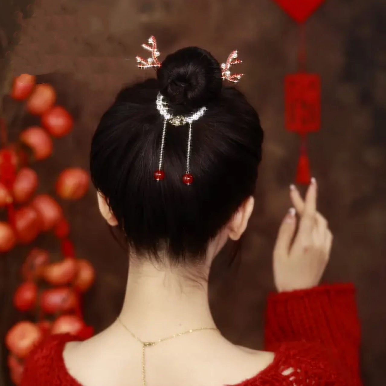 Pince à cheveux en alliage de perles en forme de cerf romantique et brillante avec perles en zircon pour femme