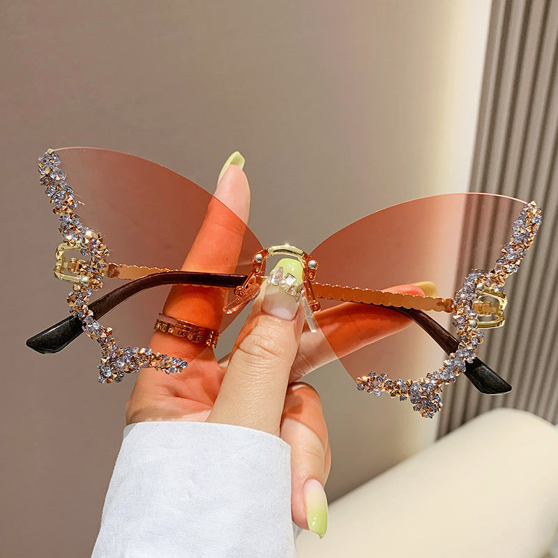 Lunettes de soleil papillon de luxe pour femmes, style vintage Y2K, sans monture, surdimensionnées