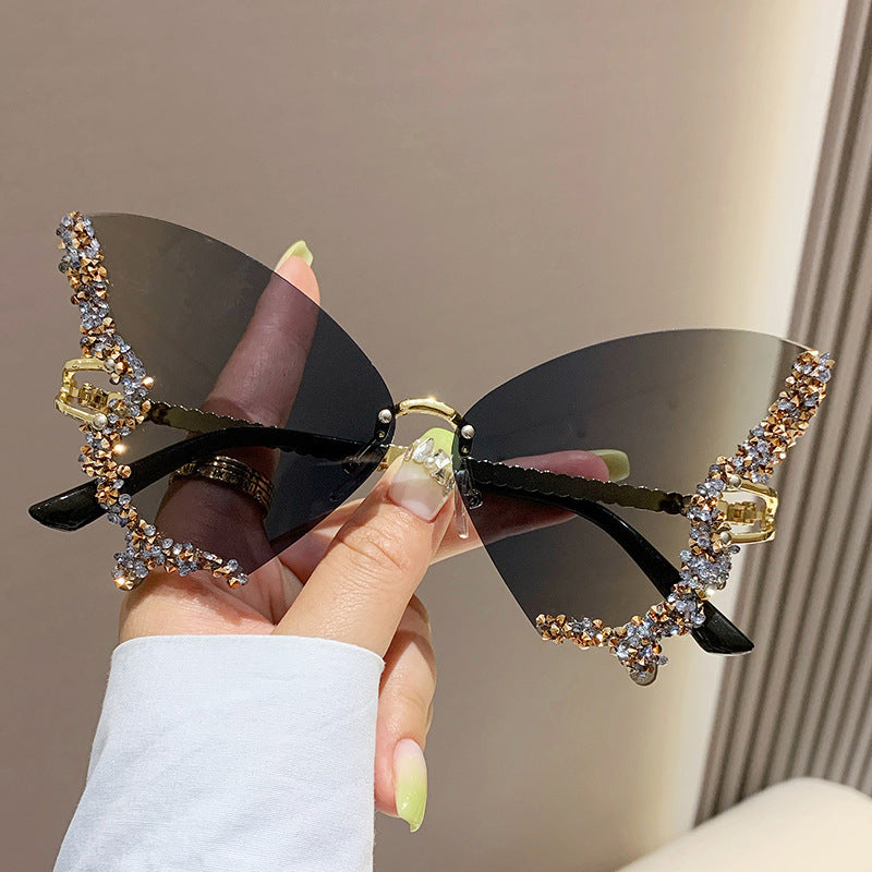 Lunettes de soleil papillon de luxe pour femmes, style vintage Y2K, sans monture, surdimensionnées