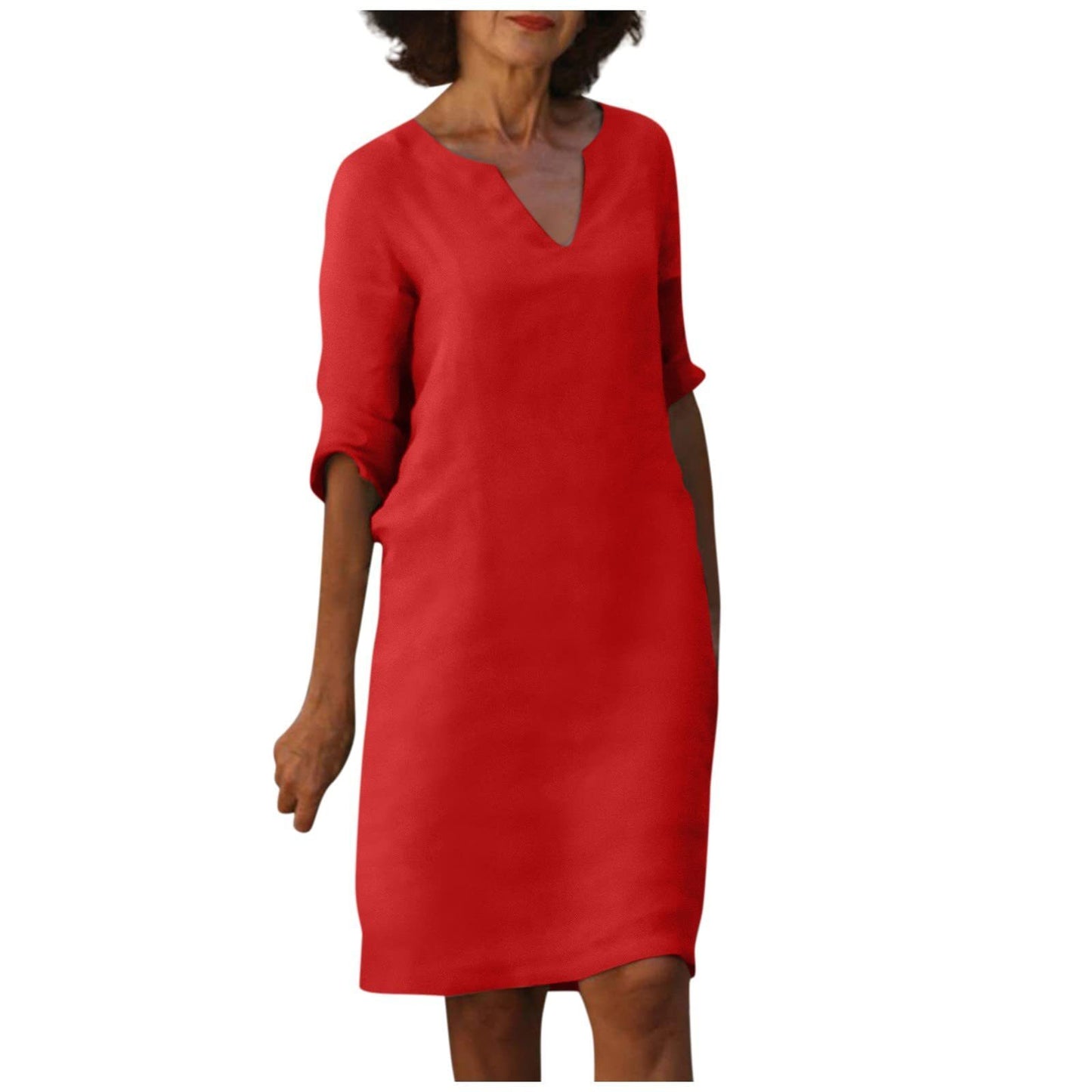 Robe d'été en coton et lin avec coutures classiques et taille haute