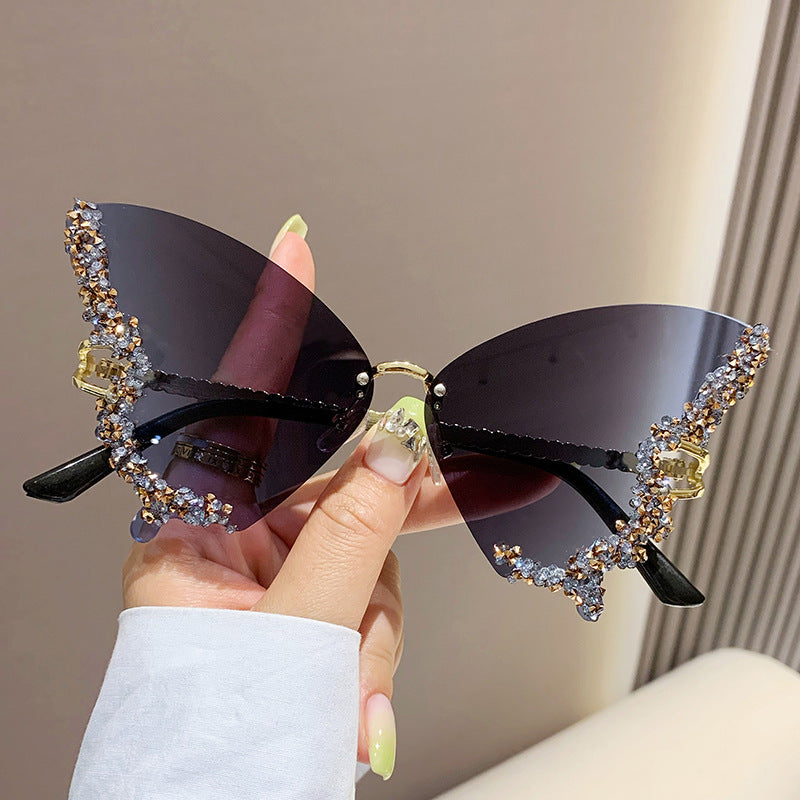 Lunettes de soleil papillon de luxe pour femmes, style vintage Y2K, sans monture, surdimensionnées