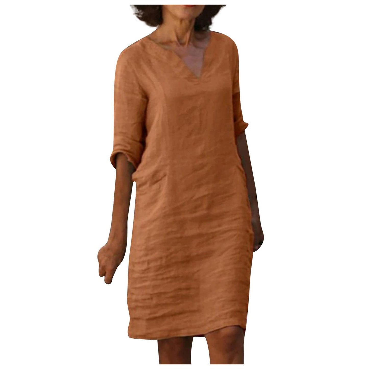Robe d'été en coton et lin avec coutures classiques et taille haute
