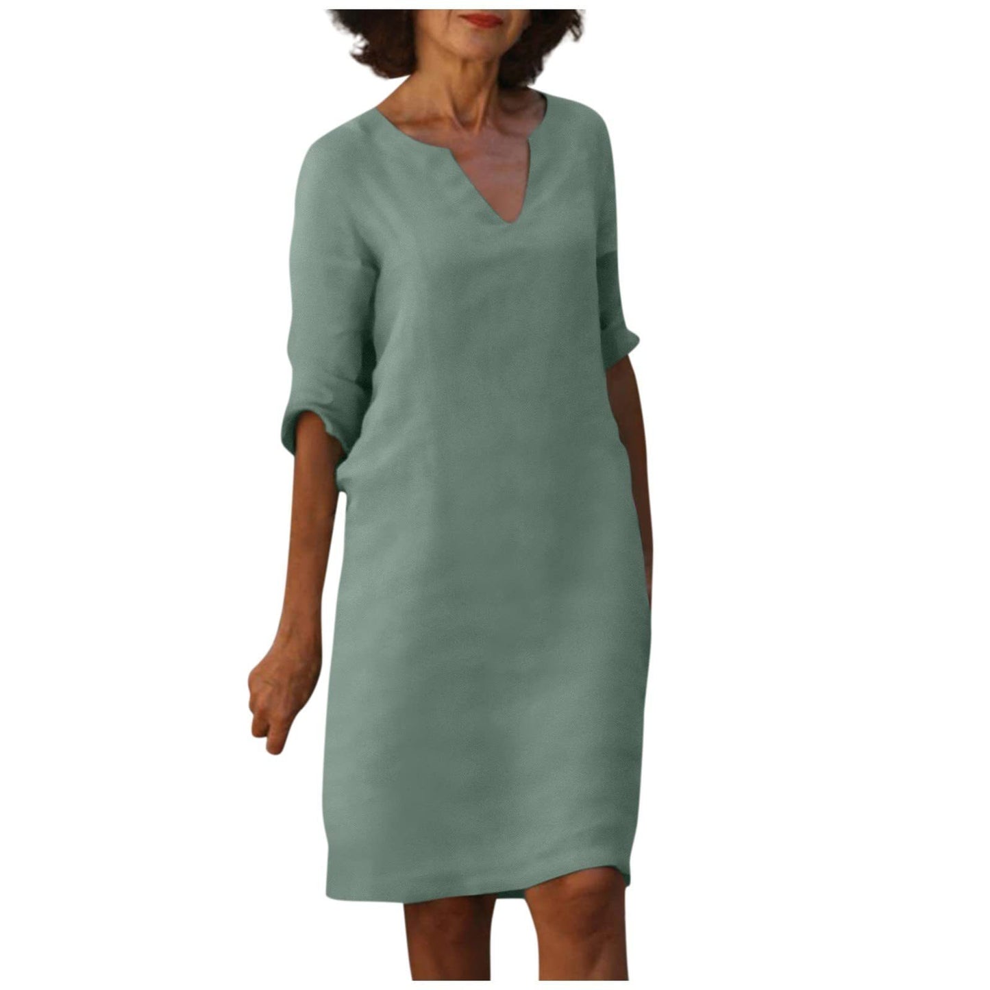 Robe d'été en coton et lin avec coutures classiques et taille haute