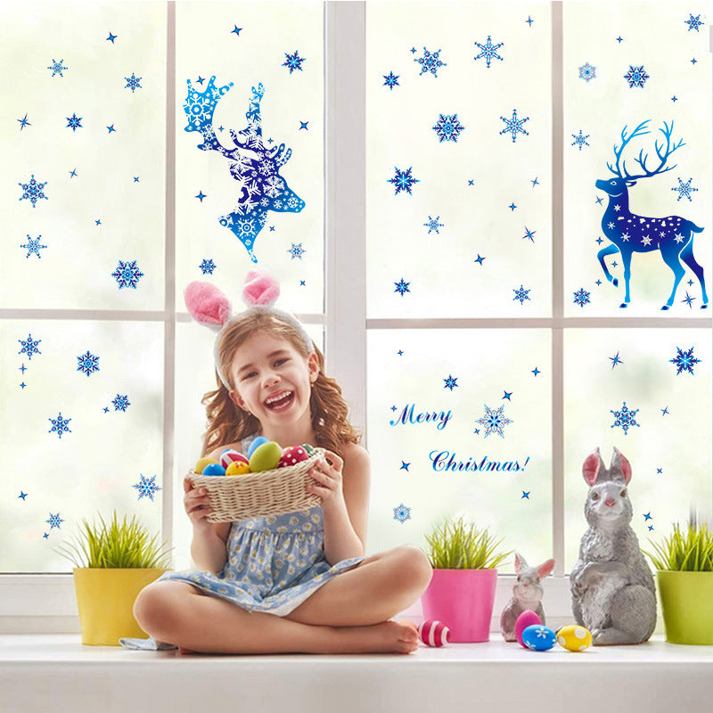 Autocollants de Noël en forme de renne et de flocon de neige pour décoration de fenêtre et de mur de Noël pour chambre d'enfant