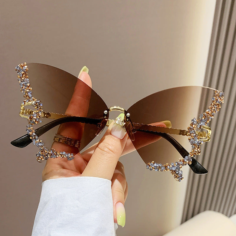 Lunettes de soleil papillon de luxe pour femmes, style vintage Y2K, sans monture, surdimensionnées