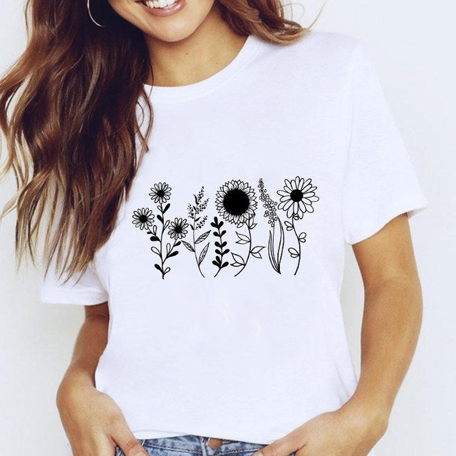 T-shirt Harajuku pour femme, haut blanc avec étoile