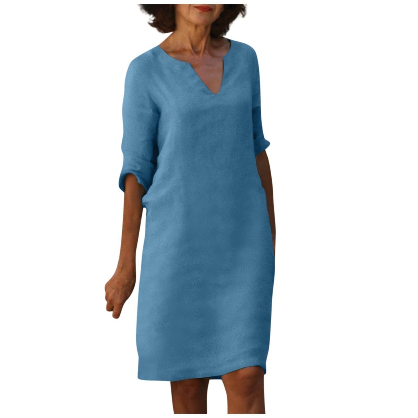 Robe d'été en coton et lin avec coutures classiques et taille haute