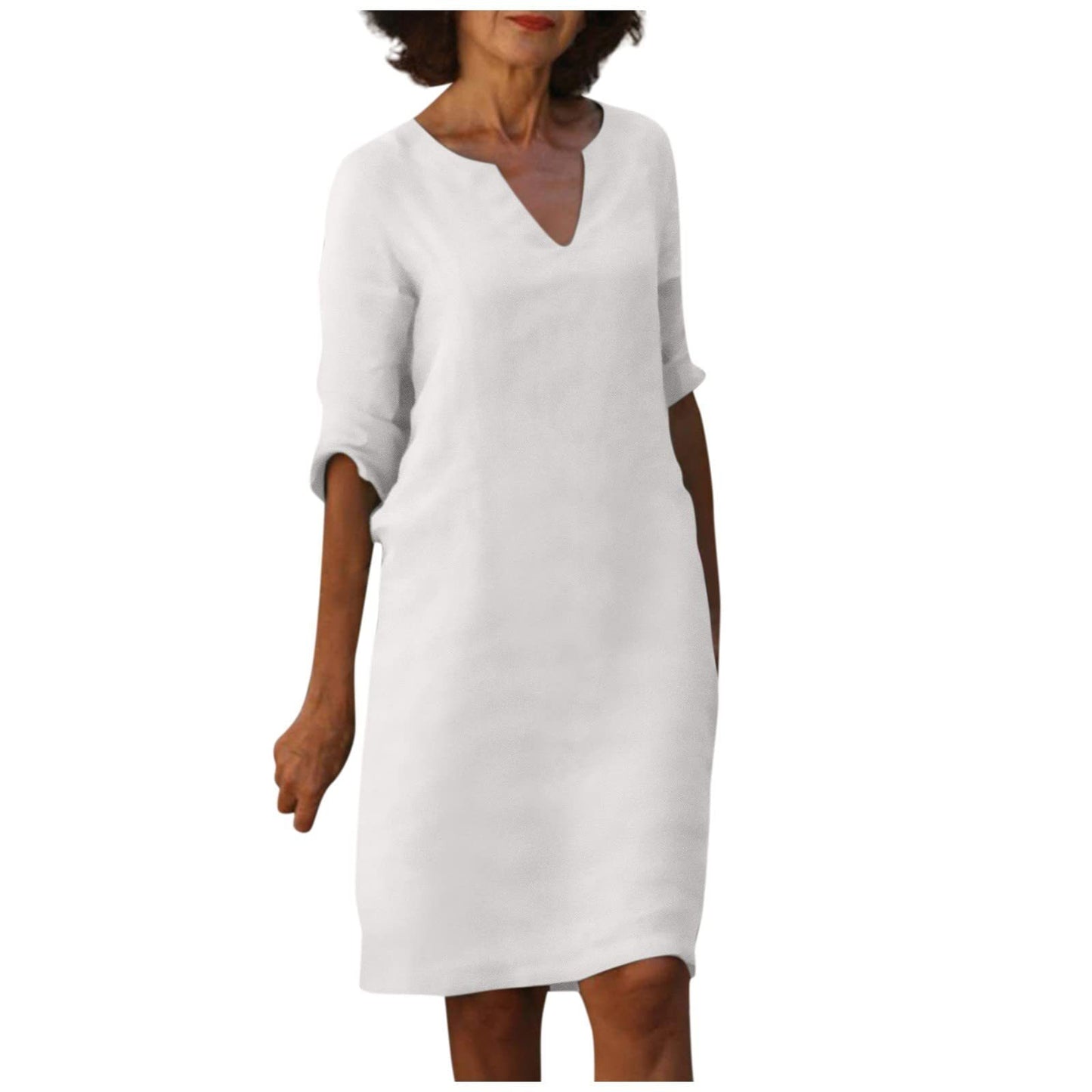 Robe d'été en coton et lin avec coutures classiques et taille haute