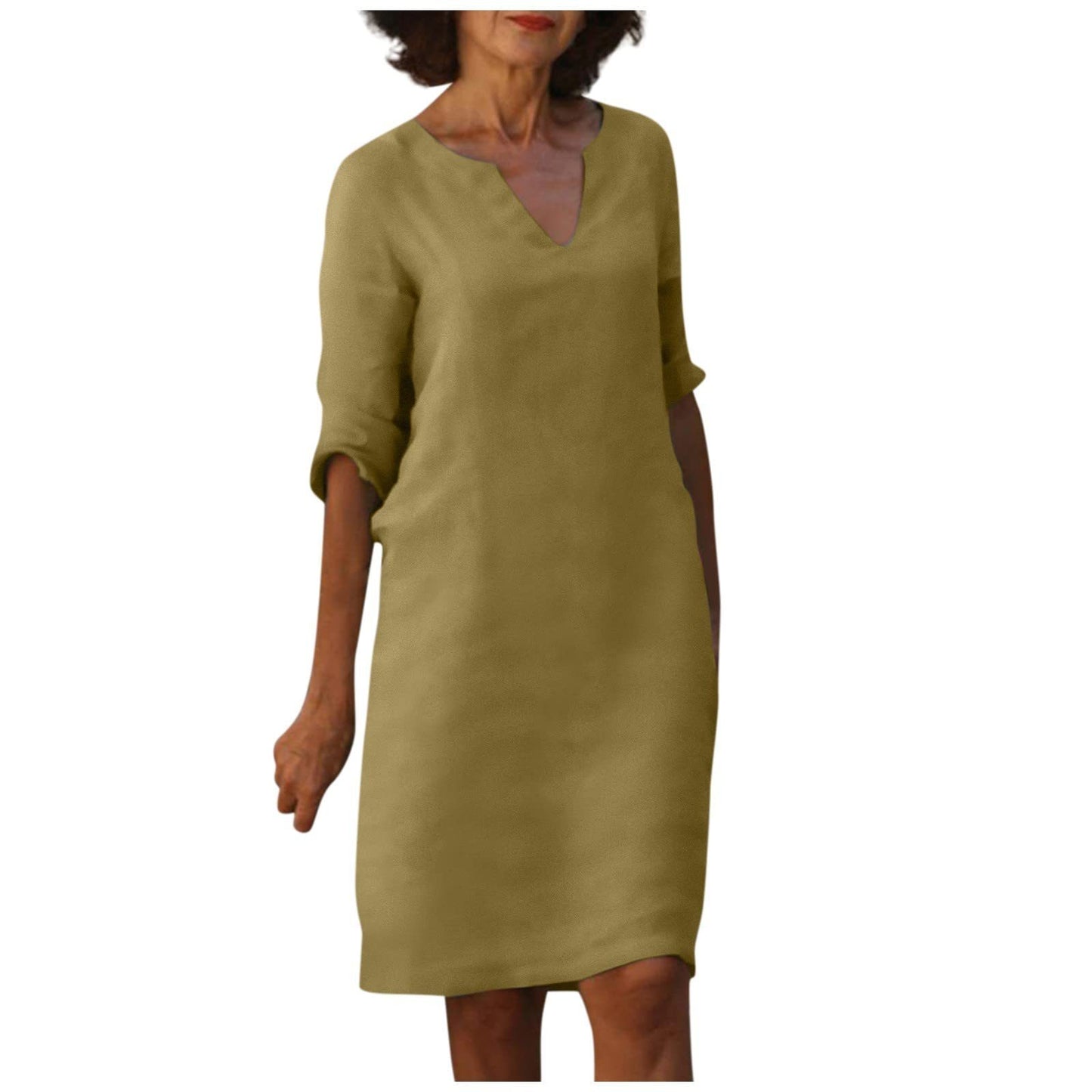 Robe d'été en coton et lin avec coutures classiques et taille haute