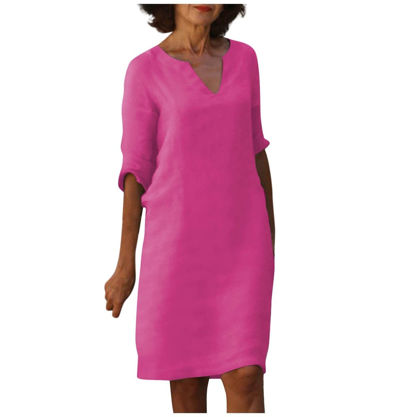 Robe d'été en coton et lin avec coutures classiques et taille haute