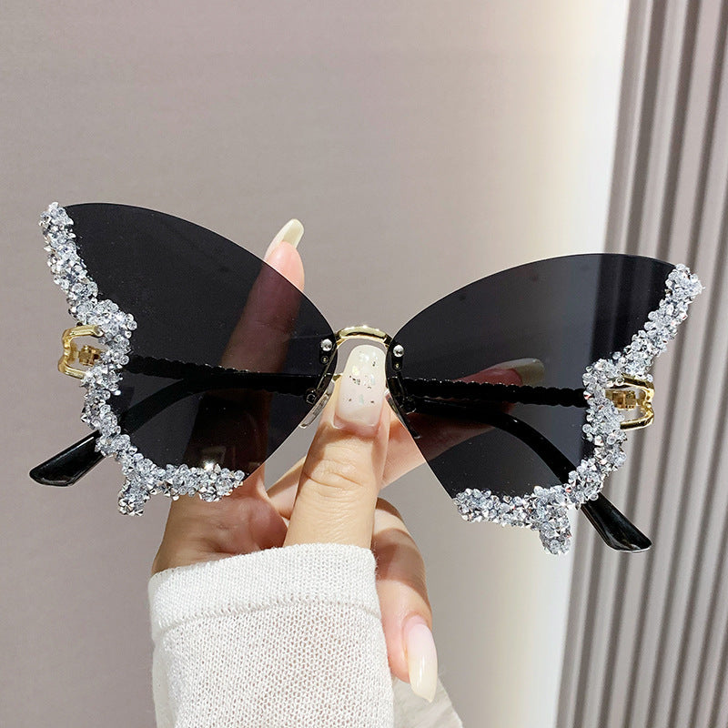 Lunettes de soleil papillon de luxe pour femmes, style vintage Y2K, sans monture, surdimensionnées