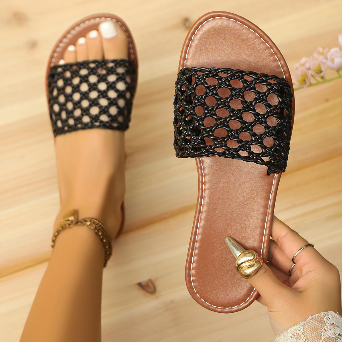 Chaussons en maille à bout carré pour femmes