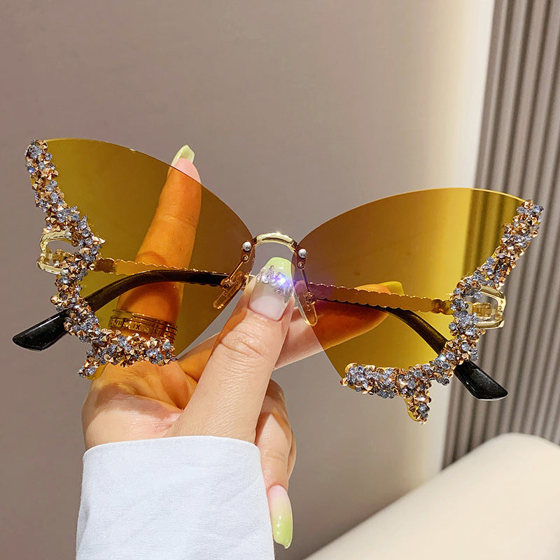 Lunettes de soleil papillon de luxe pour femmes, style vintage Y2K, sans monture, surdimensionnées