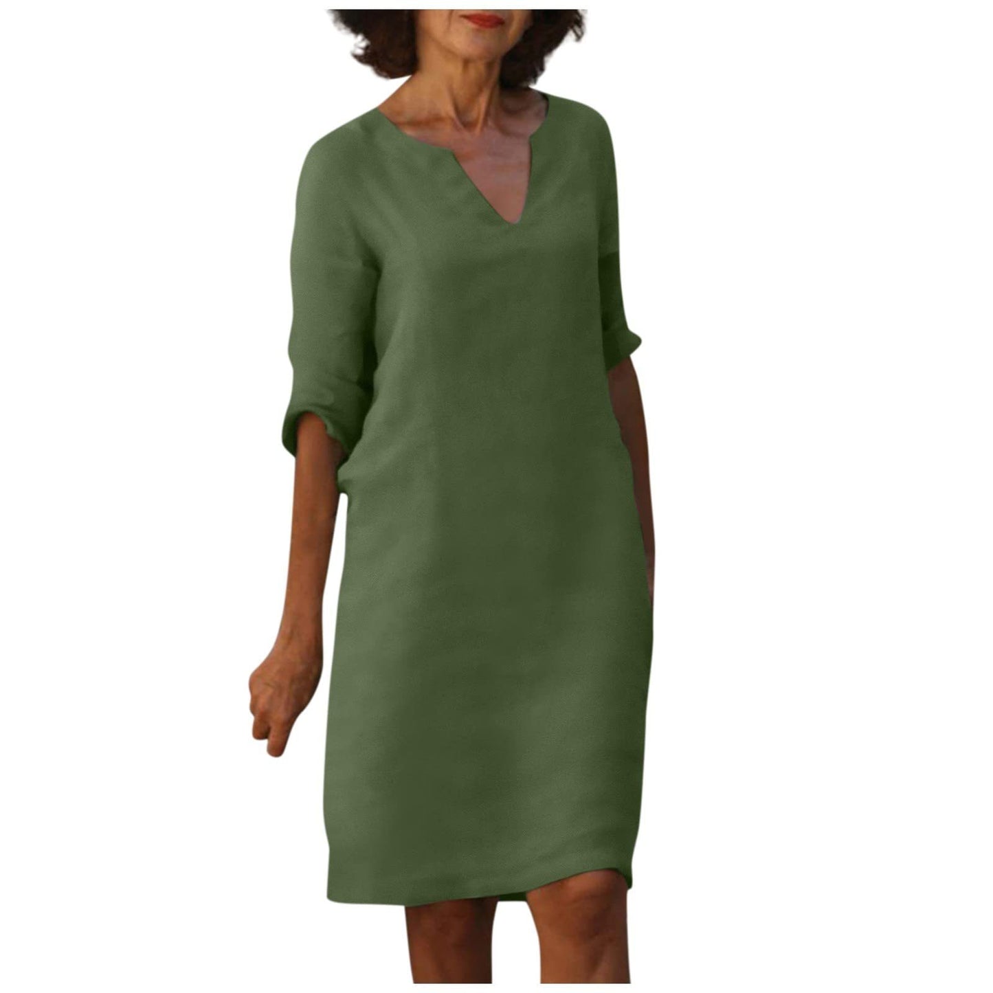 Robe d'été en coton et lin avec coutures classiques et taille haute