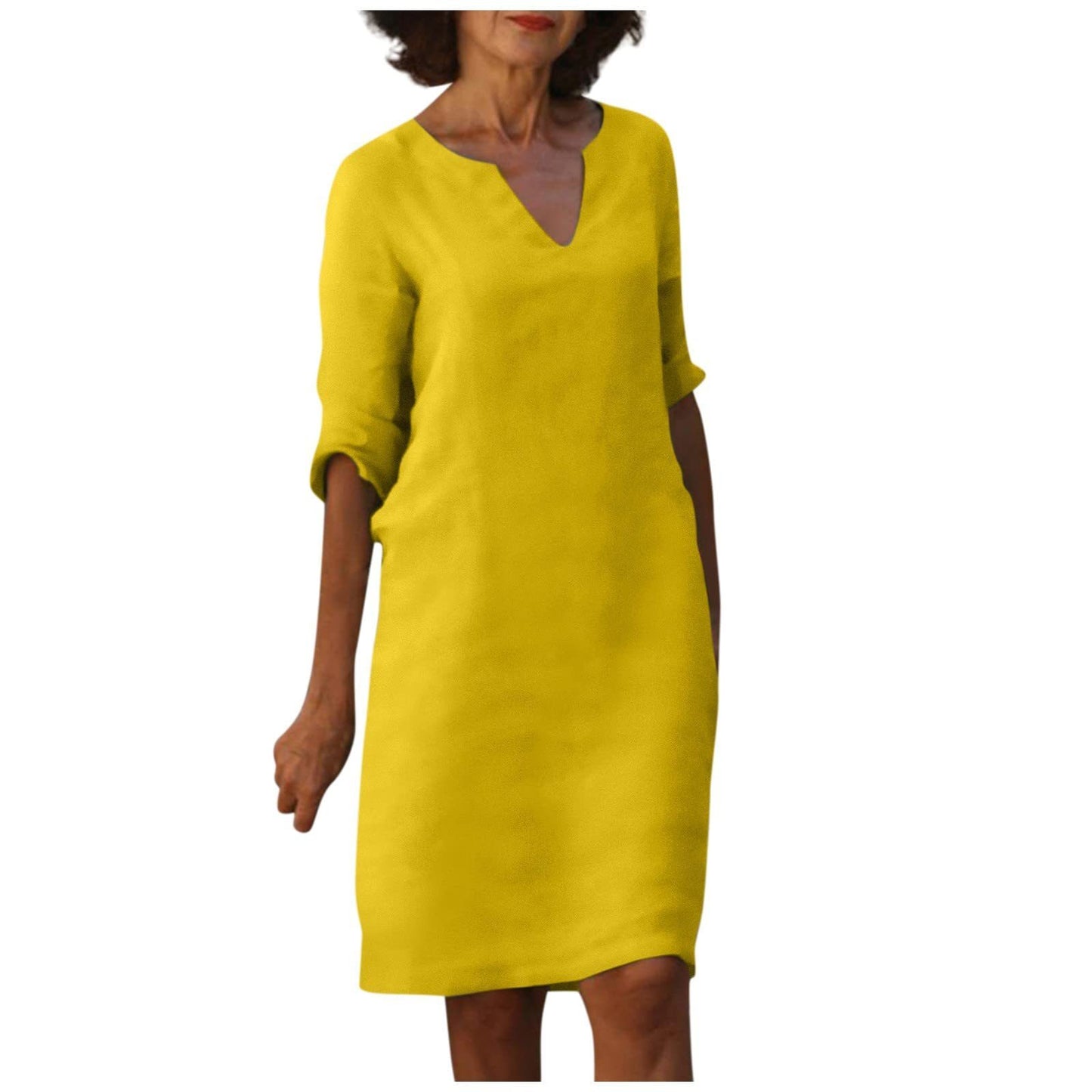 Robe d'été en coton et lin avec coutures classiques et taille haute