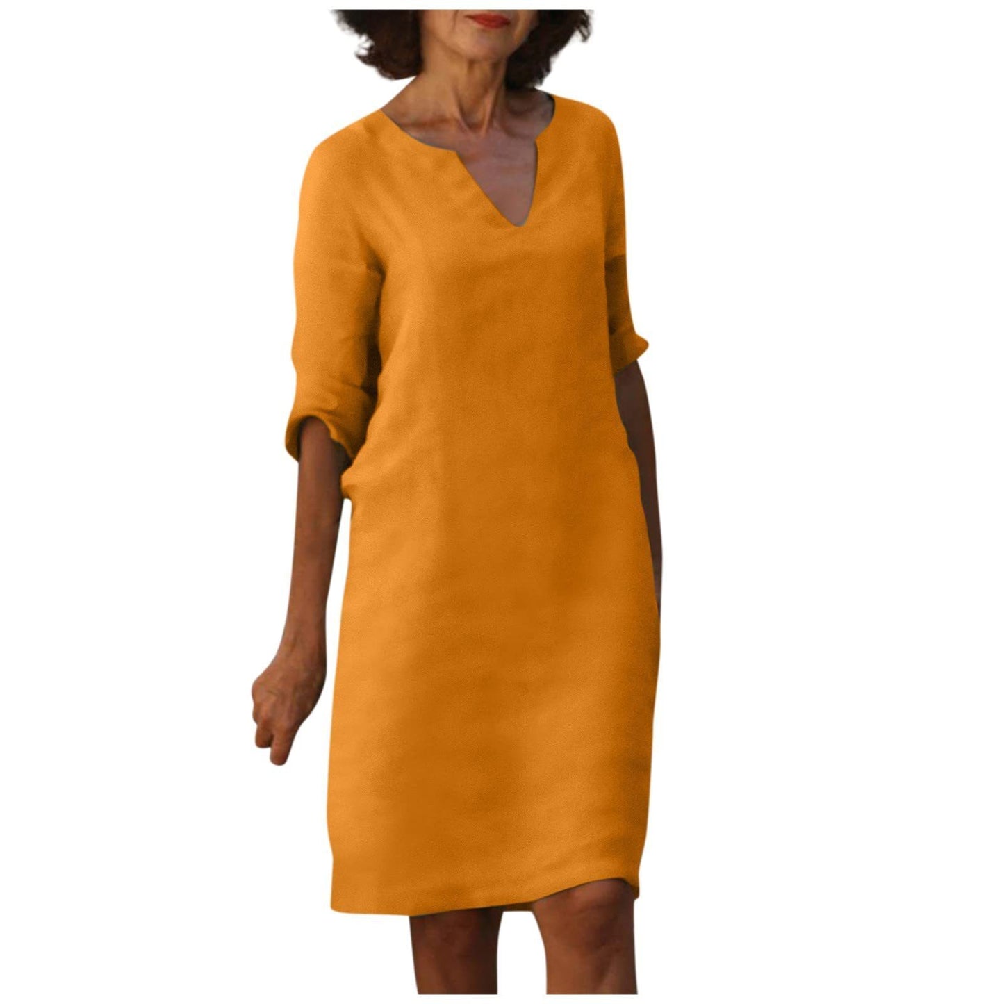 Robe d'été en coton et lin avec coutures classiques et taille haute