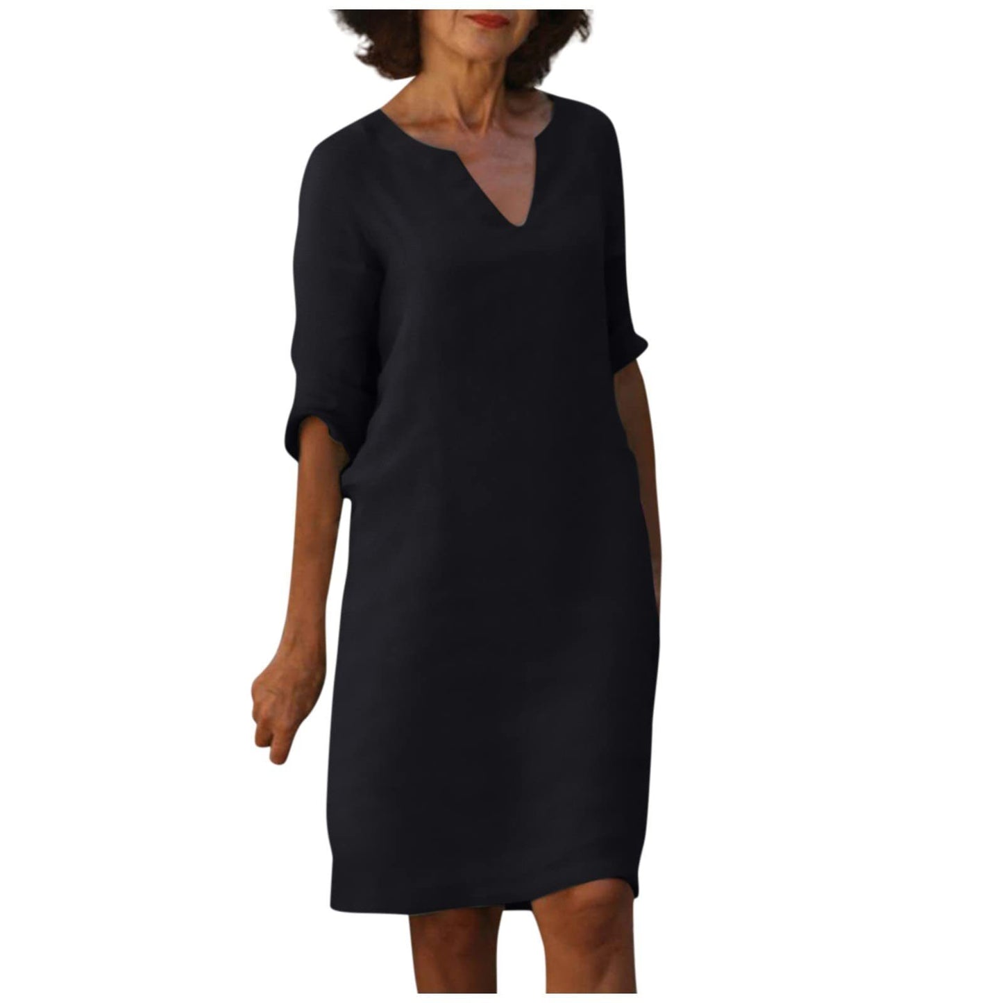 Robe d'été en coton et lin avec coutures classiques et taille haute