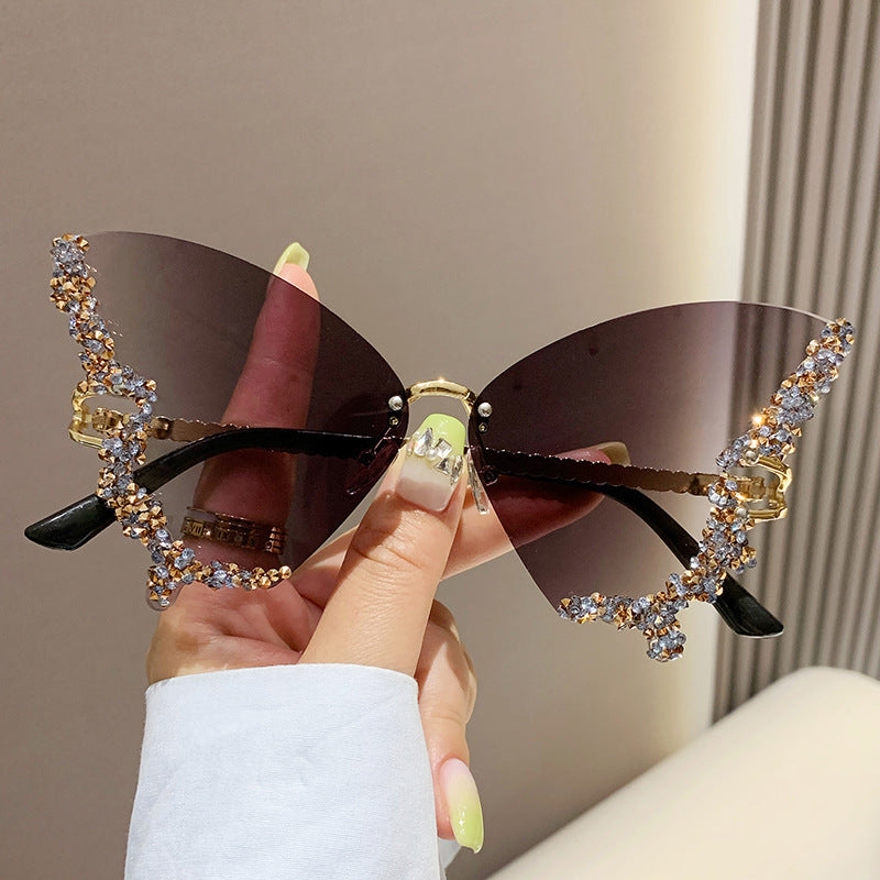 Lunettes de soleil papillon de luxe pour femmes, style vintage Y2K, sans monture, surdimensionnées
