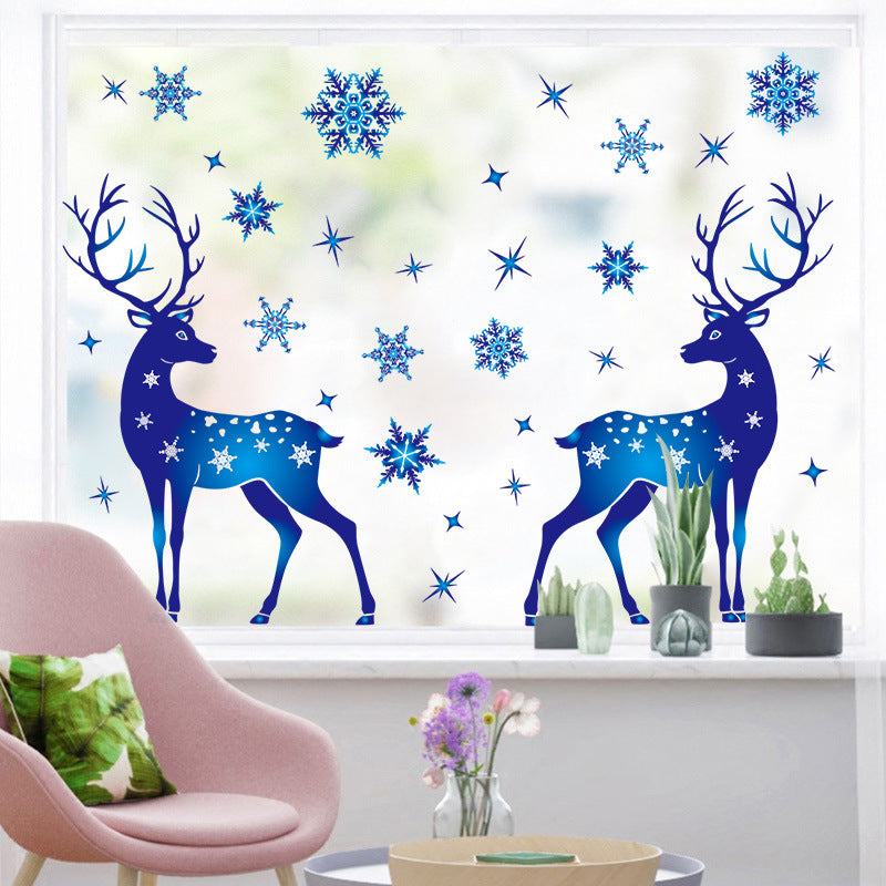 Autocollants de Noël en forme de renne et de flocon de neige pour décoration de fenêtre et de mur de Noël pour chambre d'enfant