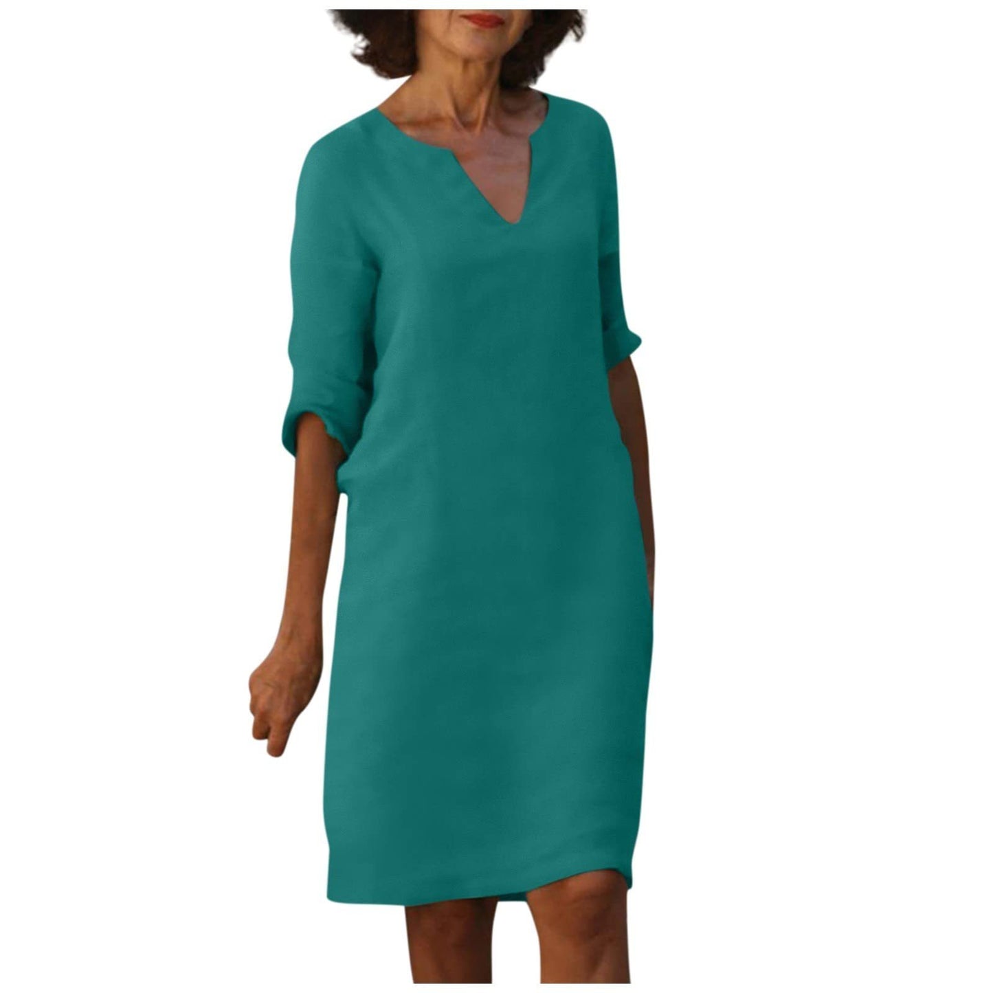 Robe d'été en coton et lin avec coutures classiques et taille haute
