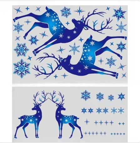 Autocollants de Noël en forme de renne et de flocon de neige pour décoration de fenêtre et de mur de Noël pour chambre d'enfant