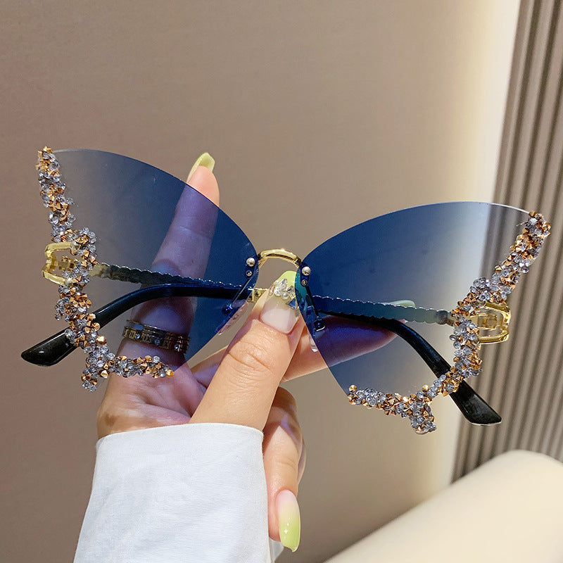 Lunettes de soleil papillon de luxe pour femmes, style vintage Y2K, sans monture, surdimensionnées