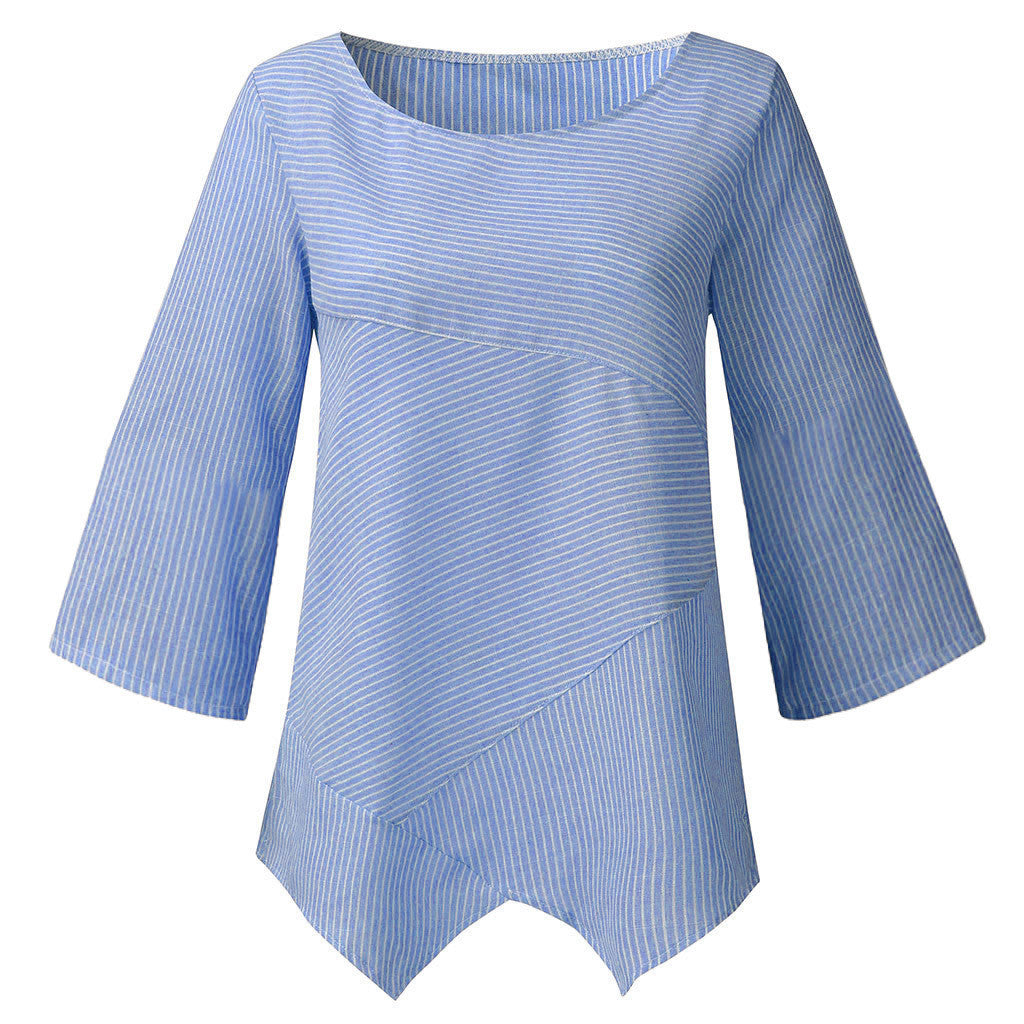 Chemise à manches longues irrégulières à rayures et col en V