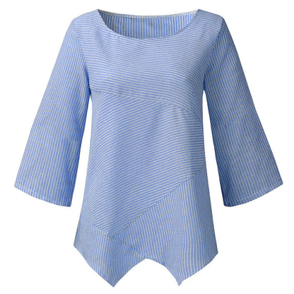 Chemise à manches longues irrégulières à rayures et col en V