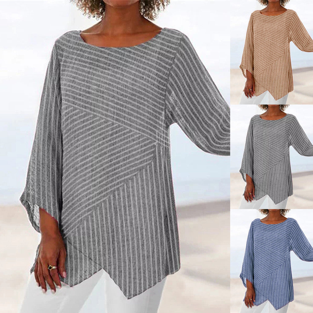 Chemise à manches longues irrégulières à rayures et col en V