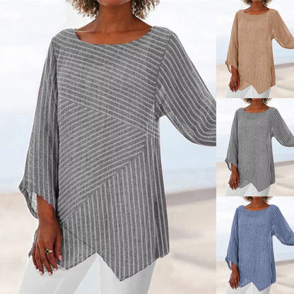 Chemise à manches longues irrégulières à rayures et col en V