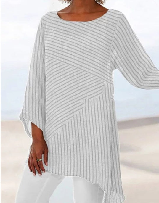 Chemise à manches longues irrégulières à rayures et col en V