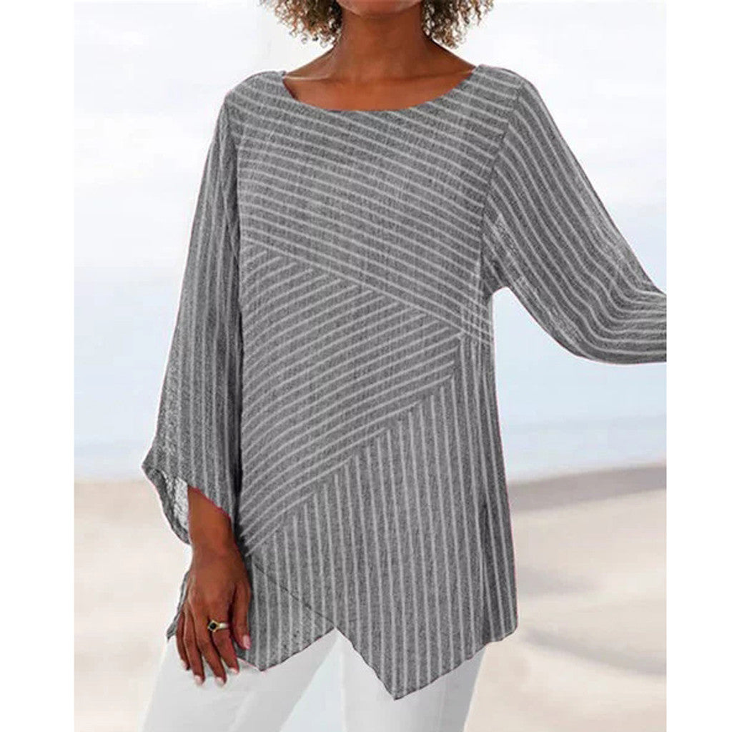 Chemise à manches longues irrégulières à rayures et col en V
