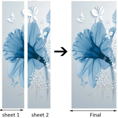 Autocollants muraux créatifs 3D à fleurs bleues