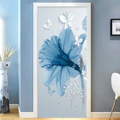 Autocollants muraux créatifs 3D à fleurs bleues