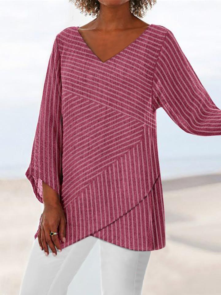 Chemise à manches longues irrégulières à rayures et col en V