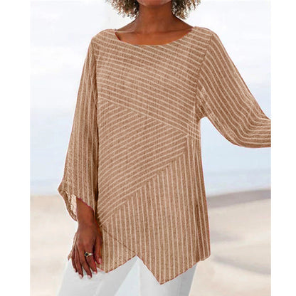 Chemise à manches longues irrégulières à rayures et col en V