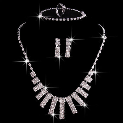 Ensemble de 4 colliers et boucles d'oreilles en strass, bague et bracelet, bijoux fantaisie pour femmes