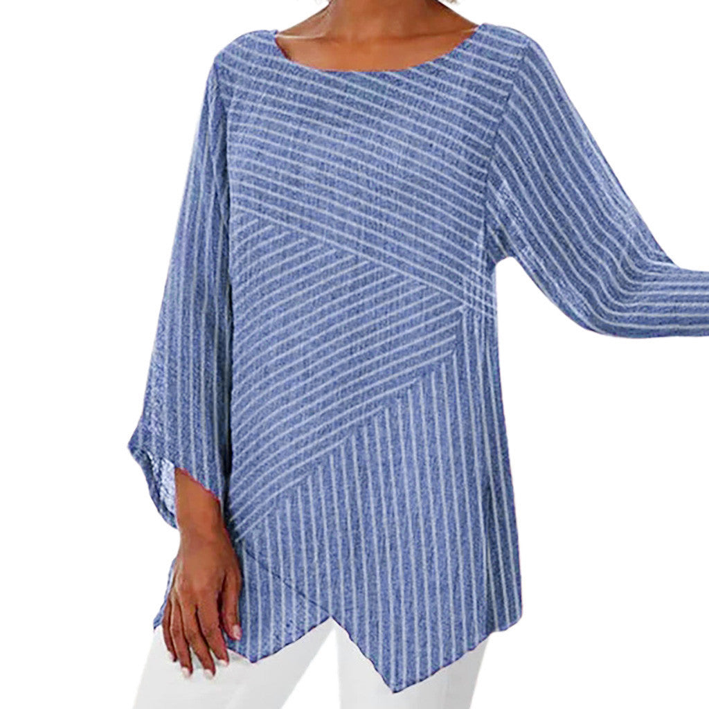 Chemise à manches longues irrégulières à rayures et col en V