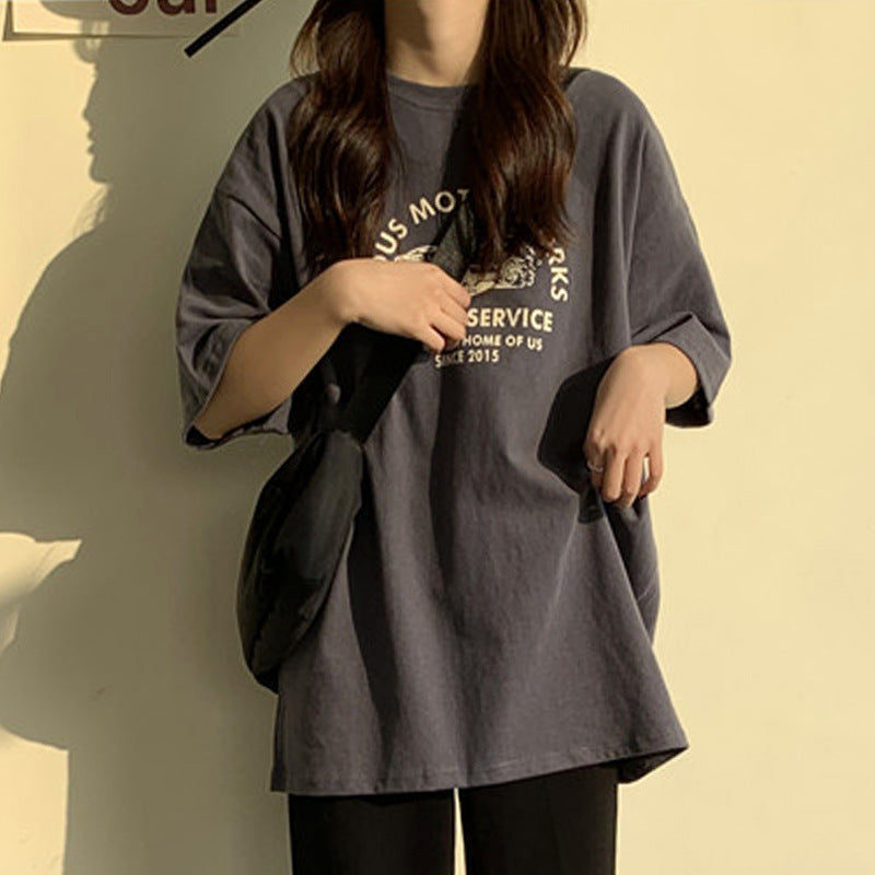 T-shirt ample à manches courtes et col rond pour femme