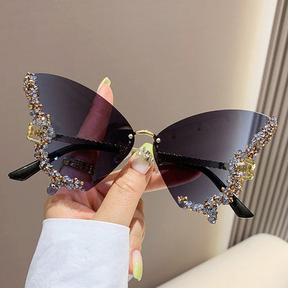 Lunettes de soleil papillon de luxe pour femmes, style vintage Y2K, sans monture, surdimensionnées