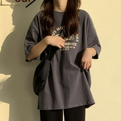 T-shirt ample à manches courtes et col rond pour femme